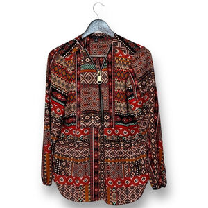 Zac & Rachel Women's Bohemian Aztec Geometric Blouse Multicolor Size M